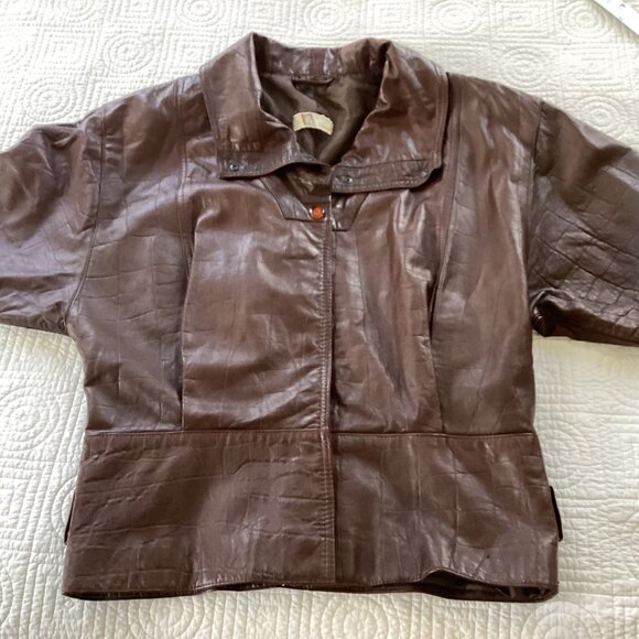 Vintage Brown Leather Jacket With Buckle Cuffs & Zipper Closure 80s - Picture 1 of 16